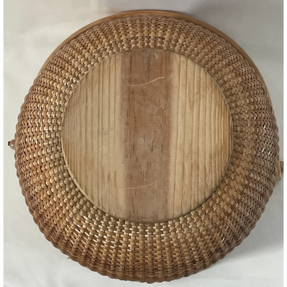 Nantucket Lighthouse Style Basket Woven Wooden Swing Handled Round 10.5